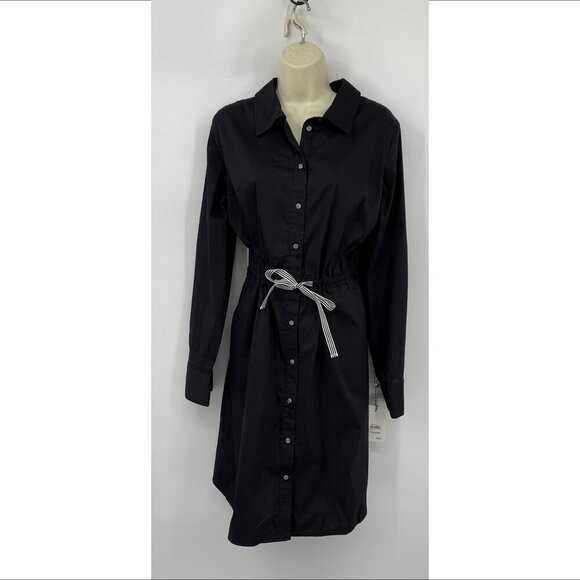 1901 Nordstrom shirtdress dress black button long sleeve poplin new Large - Picture 1 of 3